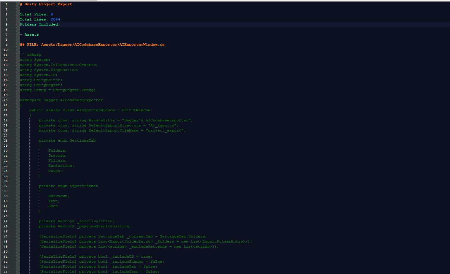 Generated AI-ready export output